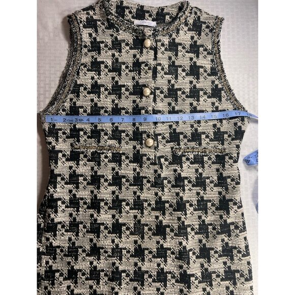 ZARA‎ WOMAN METALLIC THREAD DRESS WITH CHAIN TRIMS BLACK/WHITE Size Medium - Picture 7 of 11